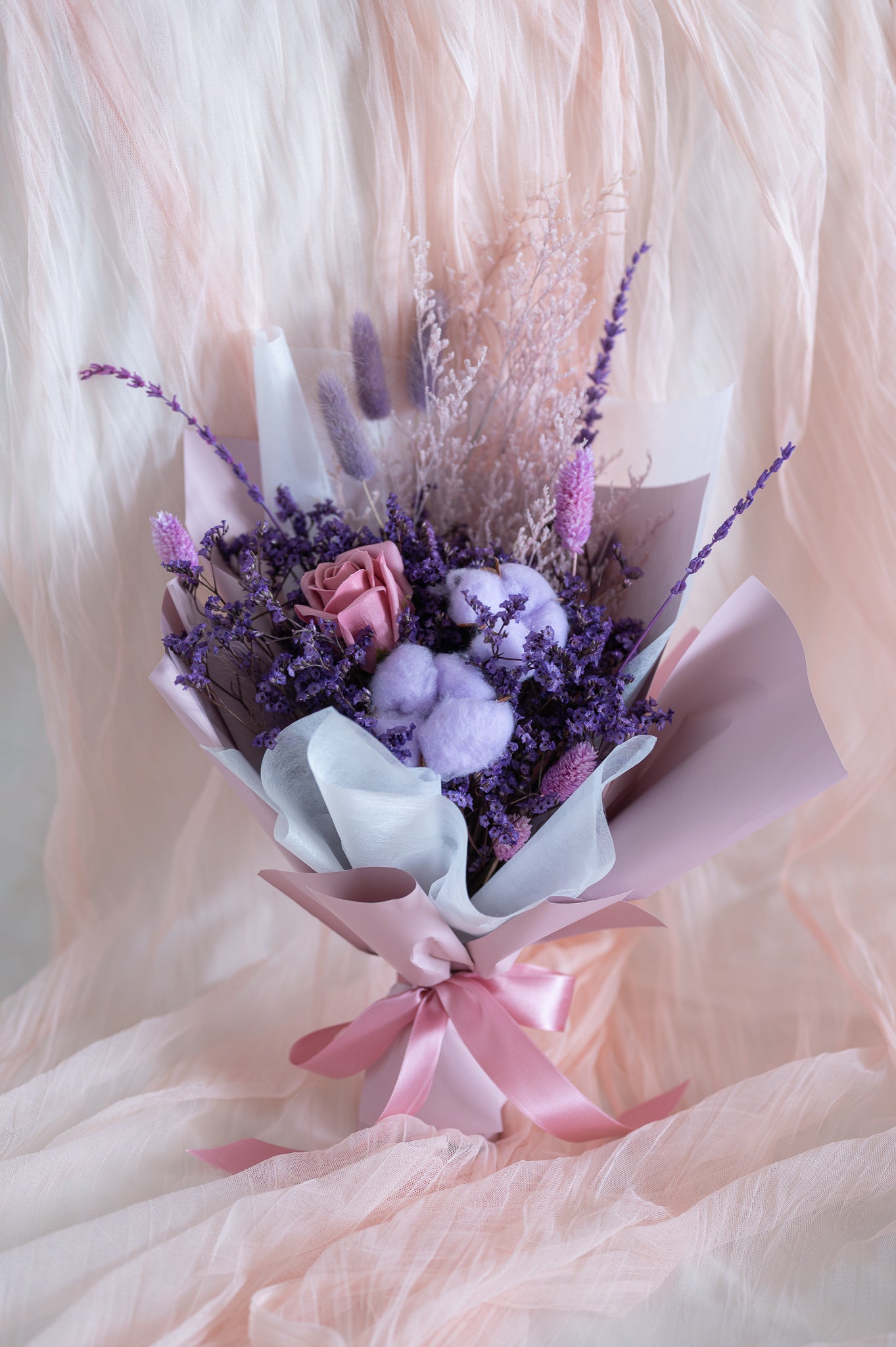 Lavender Cotton & Rose Bouquet
